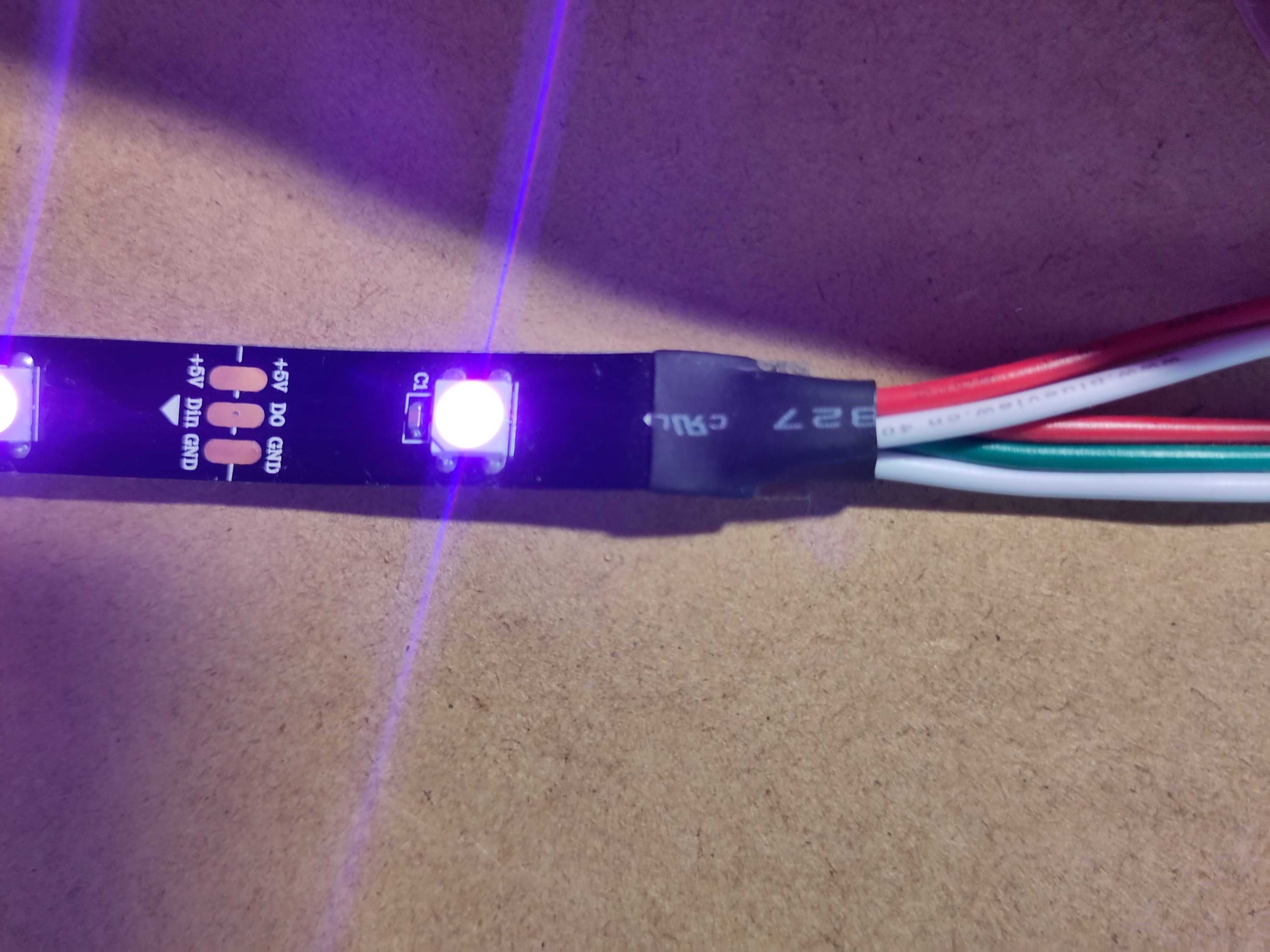 LED strip with three connections for power, ground, and data
