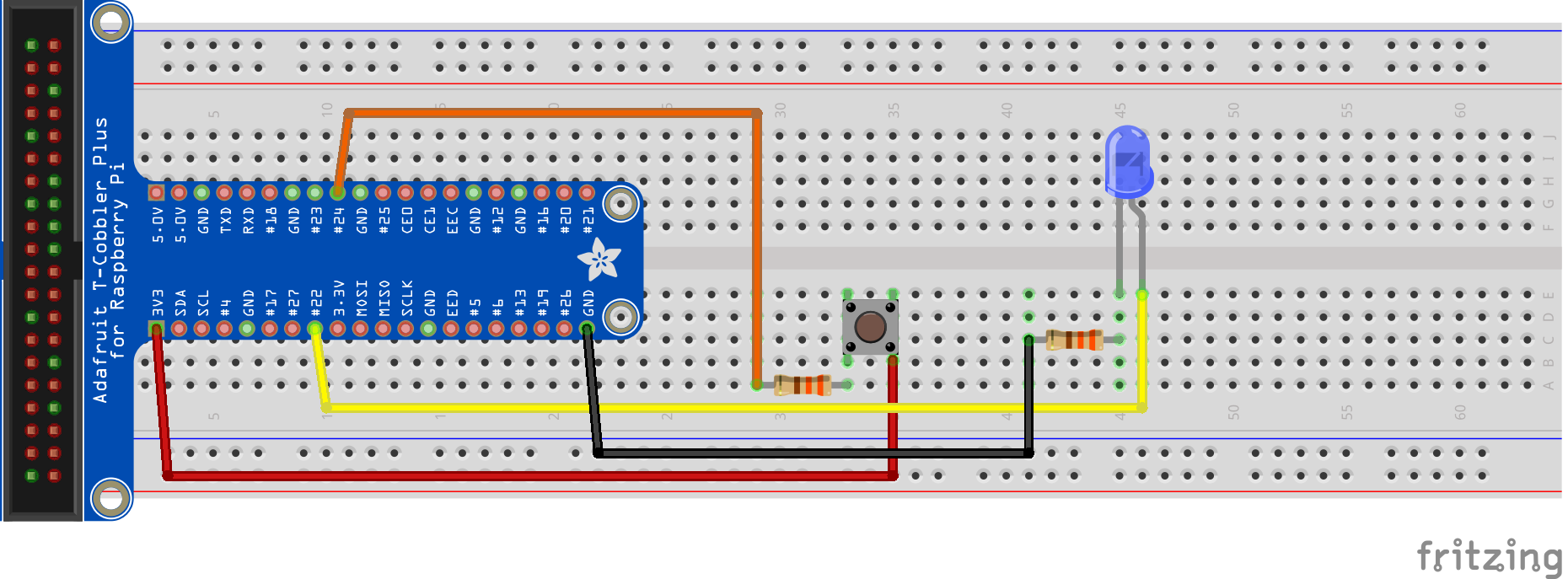 Wiring of a LED and button for the minimal example application